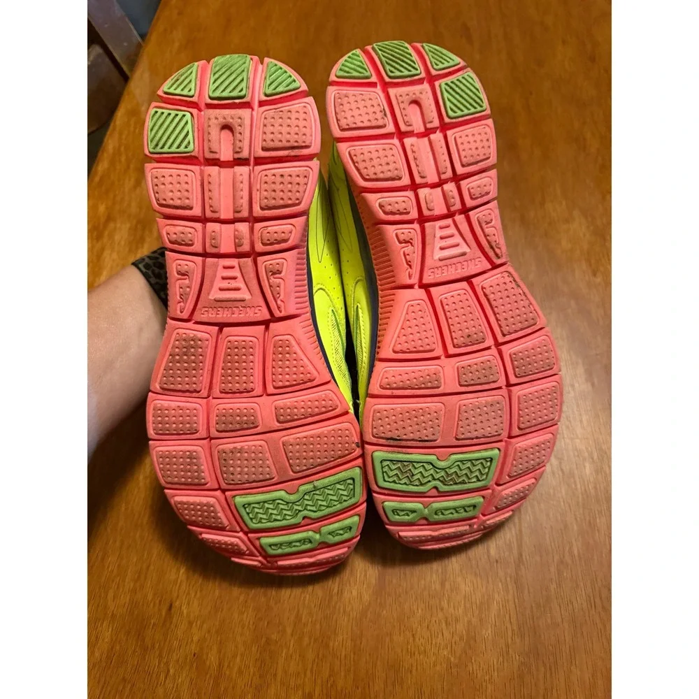 Skechers Flex Sole Memory Foam Neon Yellow Purple Pink Sneakers 11726 Women 6.5